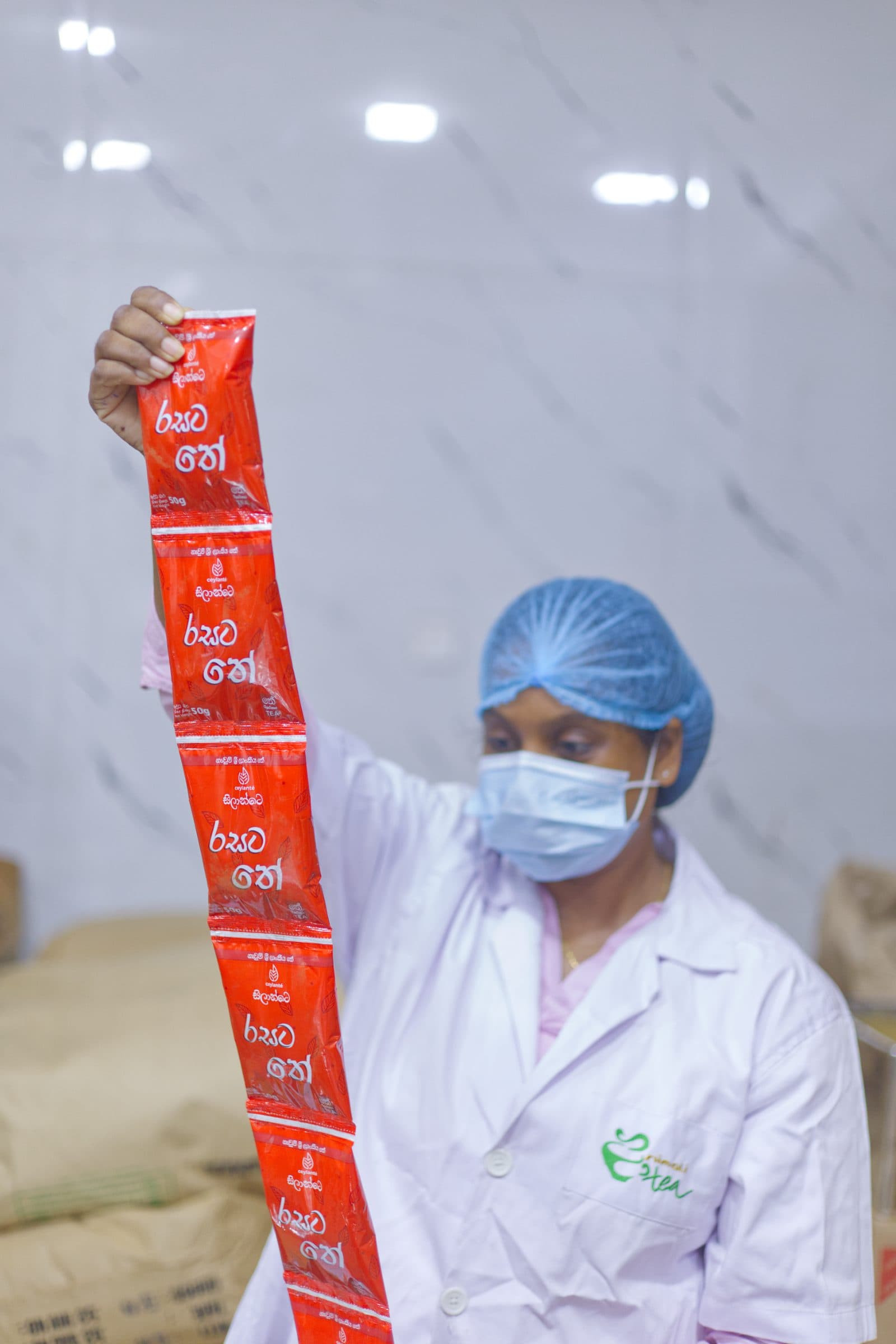 A sealed sachet strip off the line